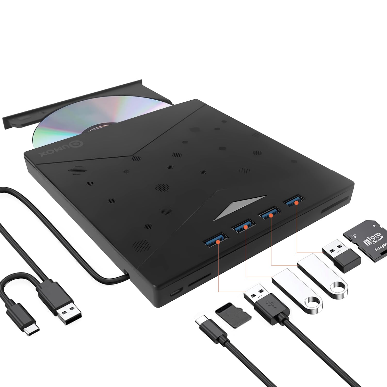 QUMOX External DVD CD Burner, External CD DVD Drive, USB 3.0 with